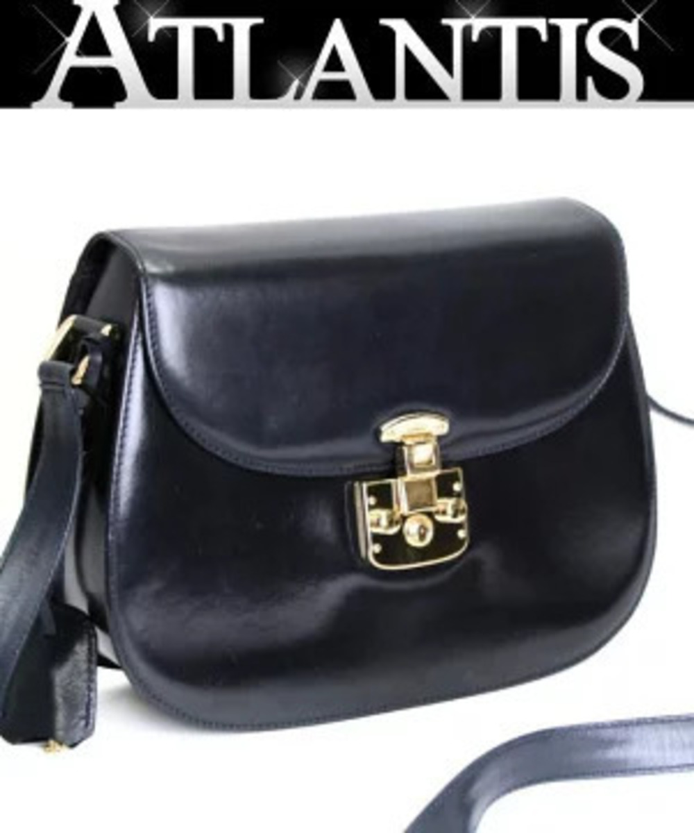 Gucci Lady Lock Shoulder Bag Leather Navy Blue